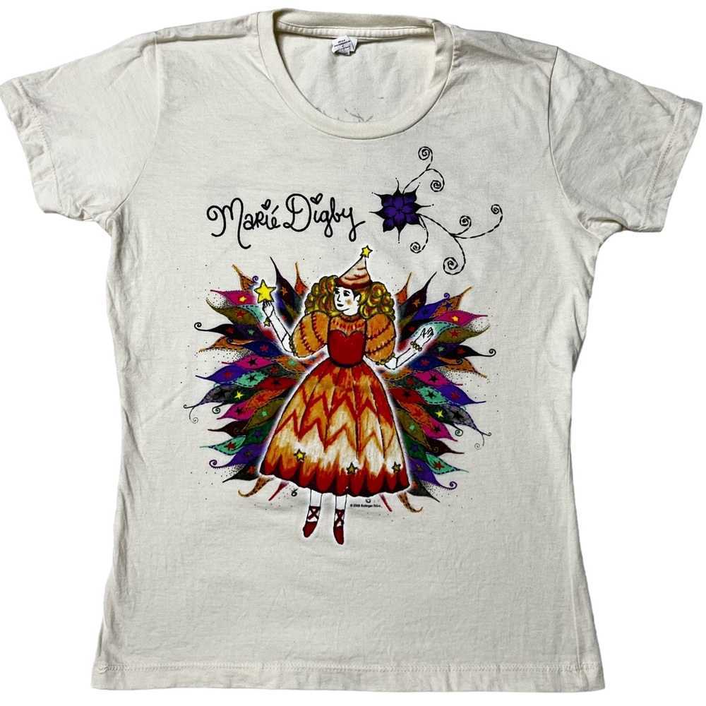 NWOT Marie Digby Fairy Quote Graphic {Royal Apparel} T-Shirt Cream Women’s Sz L